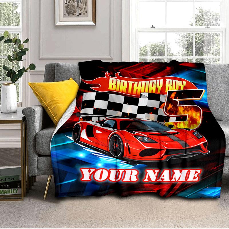 1PC Custom Name Birthday Celebration flannel blanket versatile, all-season throw suitable for the living room, bedroom, camping, travel, and gift