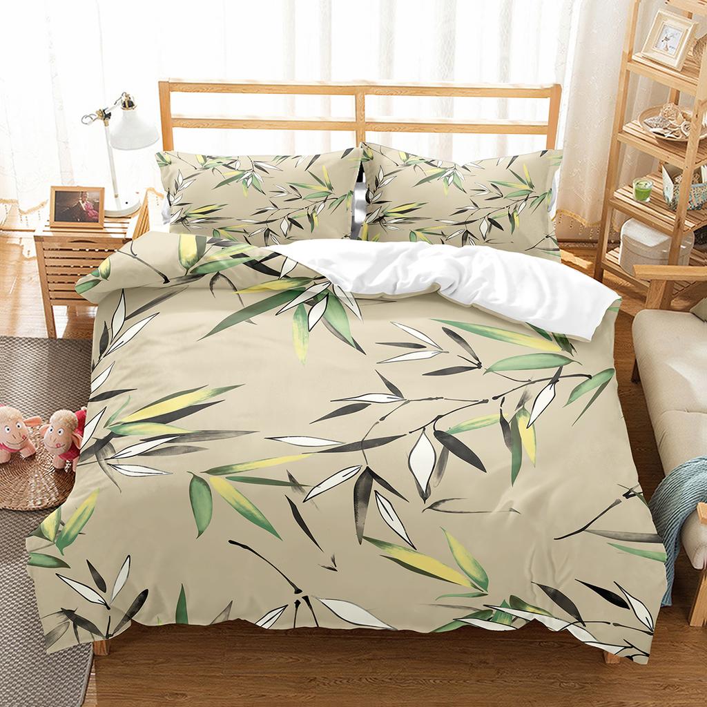 Bambus Dynetrekksett Tusjmaling Svart Grønn Bambus Polyester Dynetrekk King Queen Size For Barn Gutter Jenter Sengetøysett