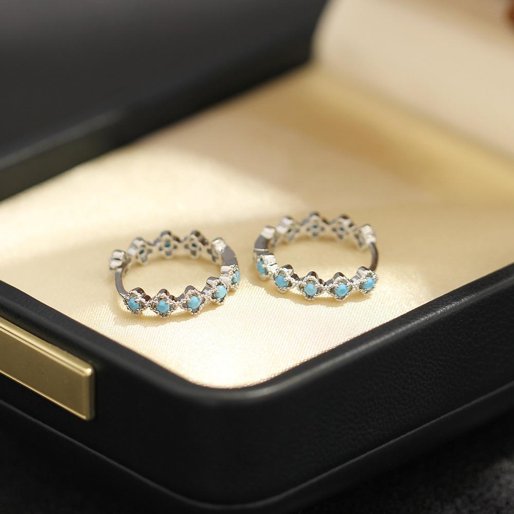Europe and the United States Cross-border Explosion Cold Wind Slightly Inlaid Turquoise Ear Buckle Fashion Personality Women's Light Luxury High-end
