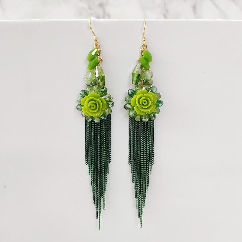 

Этнический стиль, чисто ручная работа, длинные серьги с бахромой, богемные ретро-темпераментные серьги для женщин зелёный