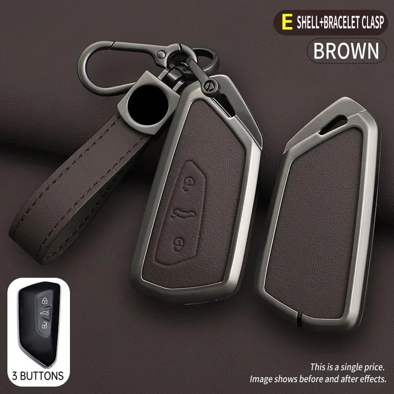 Zinc Alloy Genuine Leather Auto Key Fob Cover Case Housing Fit For Vw Volkswagen Golf 8 Skoda Octavia A8 Mk8 Seat Leon Mk4 Accessory