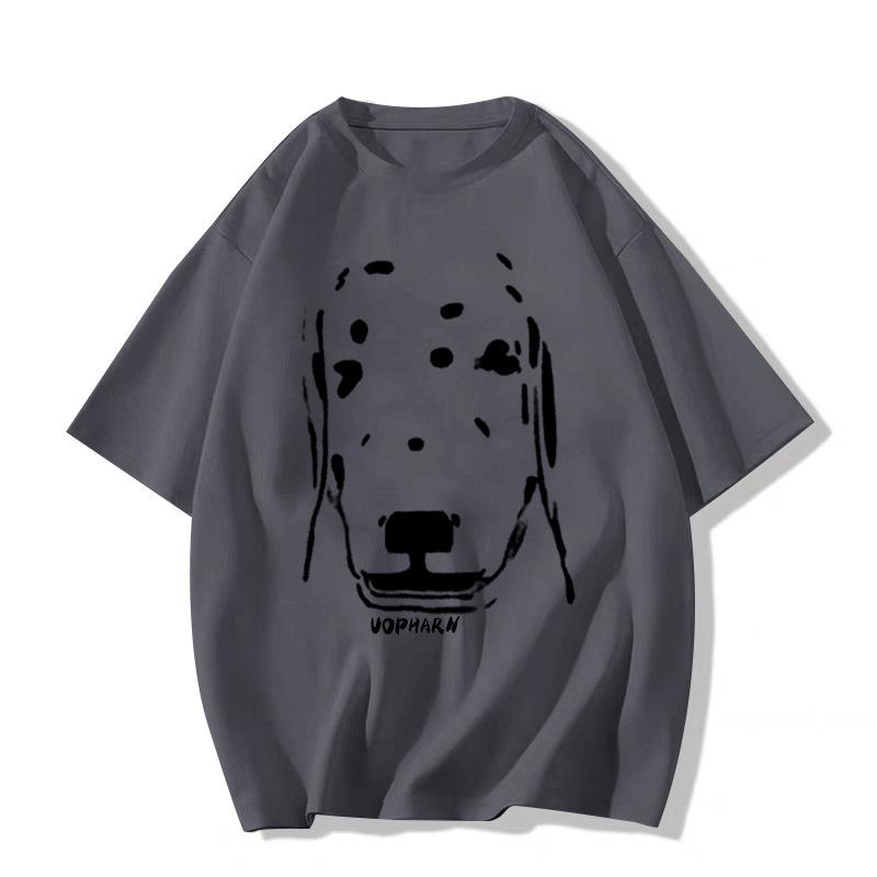 

Американская белая футболка с принтом собаки, женская, свободного кроя, с коротким рукавом, длиной до плеч, летний стиль для подростков 3XL темно-серого