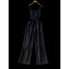 Young Style Elegant Half Zipper Sling Jumpsuit Women 2025 Summer New Drawstring Waist Hugging Slimming Wide Leg Trousers