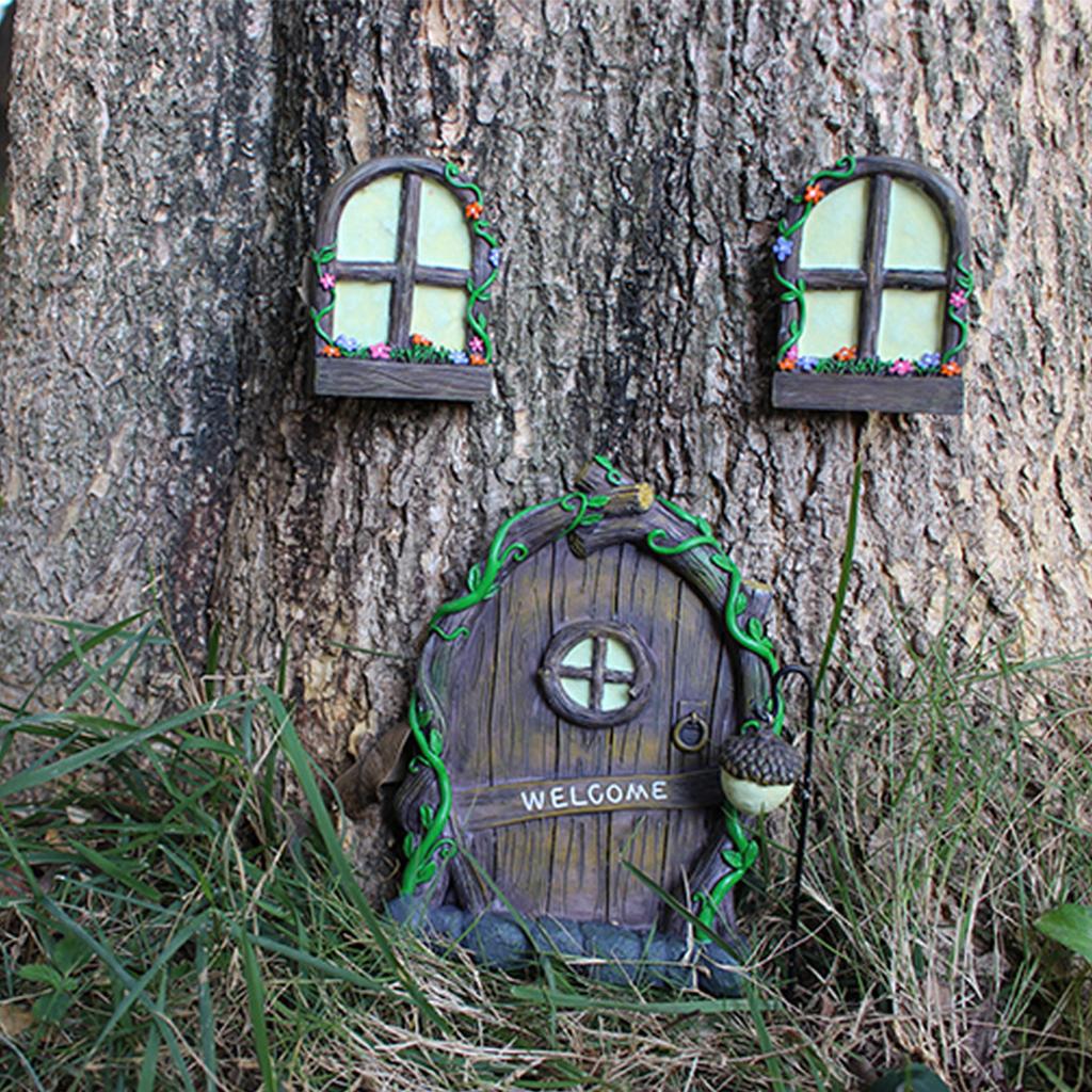Feengarten Tür Fenster Statue Harz Elfenhof Tür Skulptur Handwerk Ornamente Weihnachtsgeschenke Heimdeko für Hof Rasen