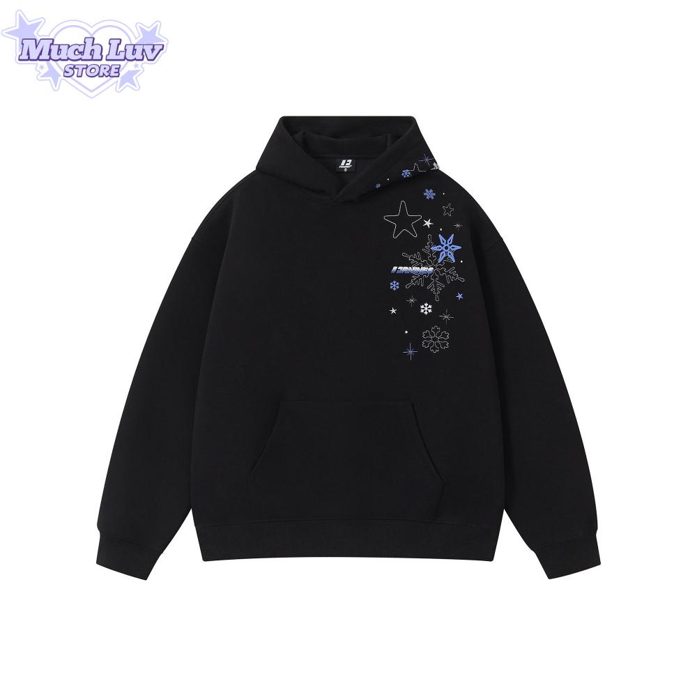 

Толстовка с капюшоном с вышивкой «Снежинка» для мужчин и женщин, осенне-зимняя мода, повседневные толстые пуловеры, винтажная уличная одежда Y2k 2XL
