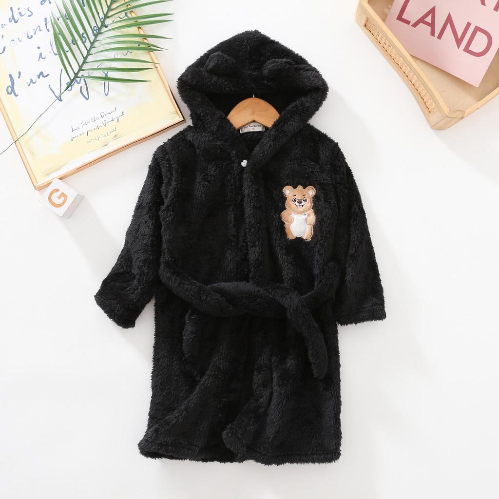 Children's Plush Cartoon Bathrobe - Boys' & Girls' Double-Sided Fleece Pajamas for Autumn/Winter