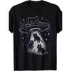 Essential Basic,Funny Cat UFO Cute Kitten Spaceship Alien Aesthetic T-Shirt | Men'S Casual Short Sleeves, Comfortable Fit, Playful Print, Round Neck