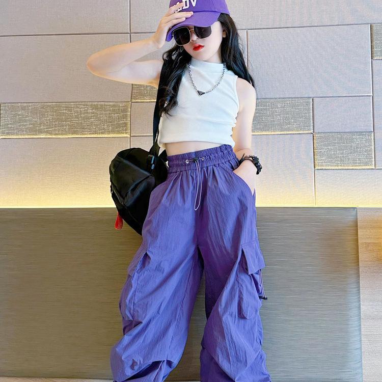 Mädchen Hip Hop Joggers Hosen Mädchen Cargo Hosen Teenager Gerade Hose Hohe Taille Vintage Casual Streetwear Baggy Hosen 130cm