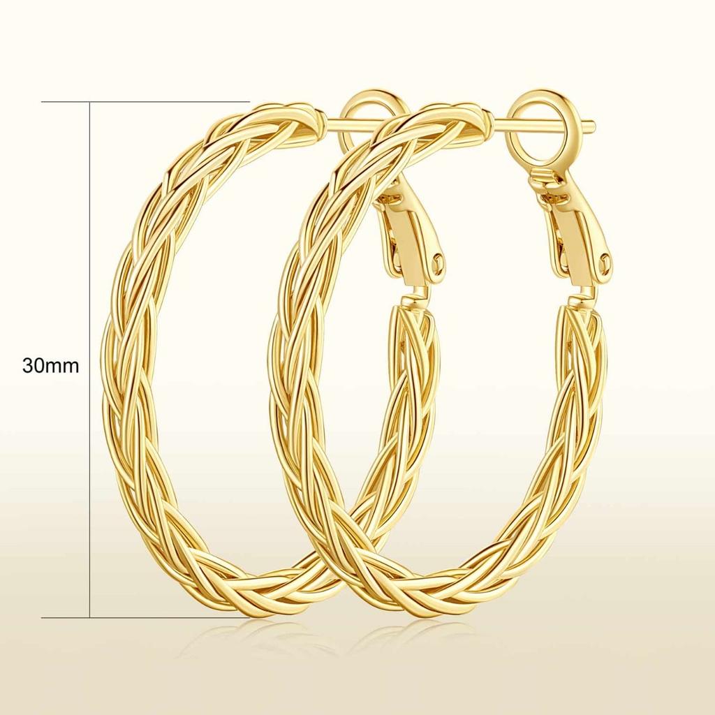 Cercei Aur Rotunzi 14K Gold Woven Hoop Earrings for Women, Unique Elegant Simple Fashion Earrings