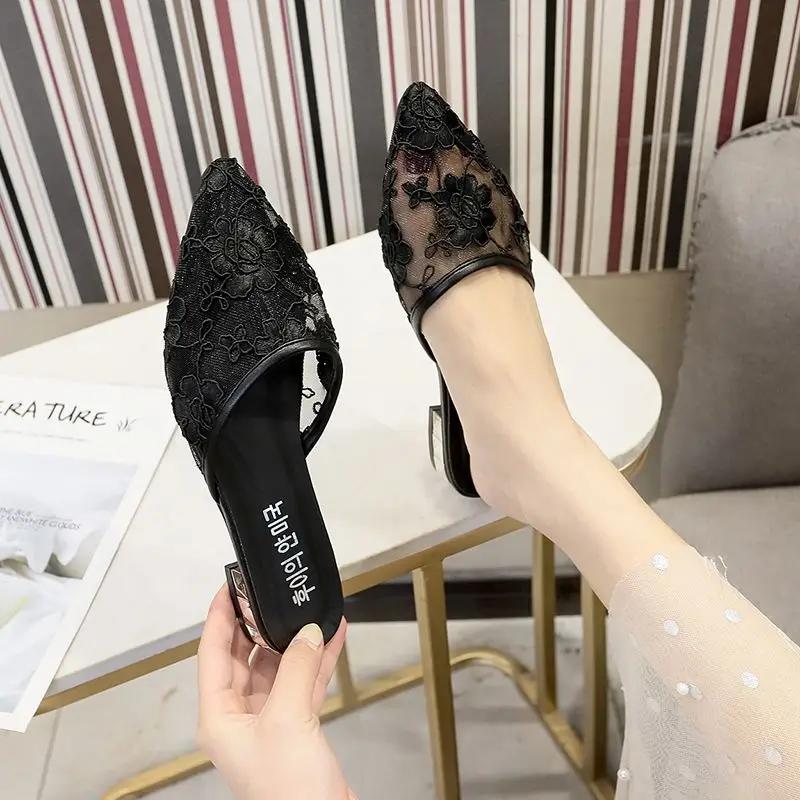Fashion With Heel Woman Slippers Pointed Toe Sandals Unique New Fashion Slip-resistant Slides 2025 Trend 39 On Offer Pvc Shoes for Women