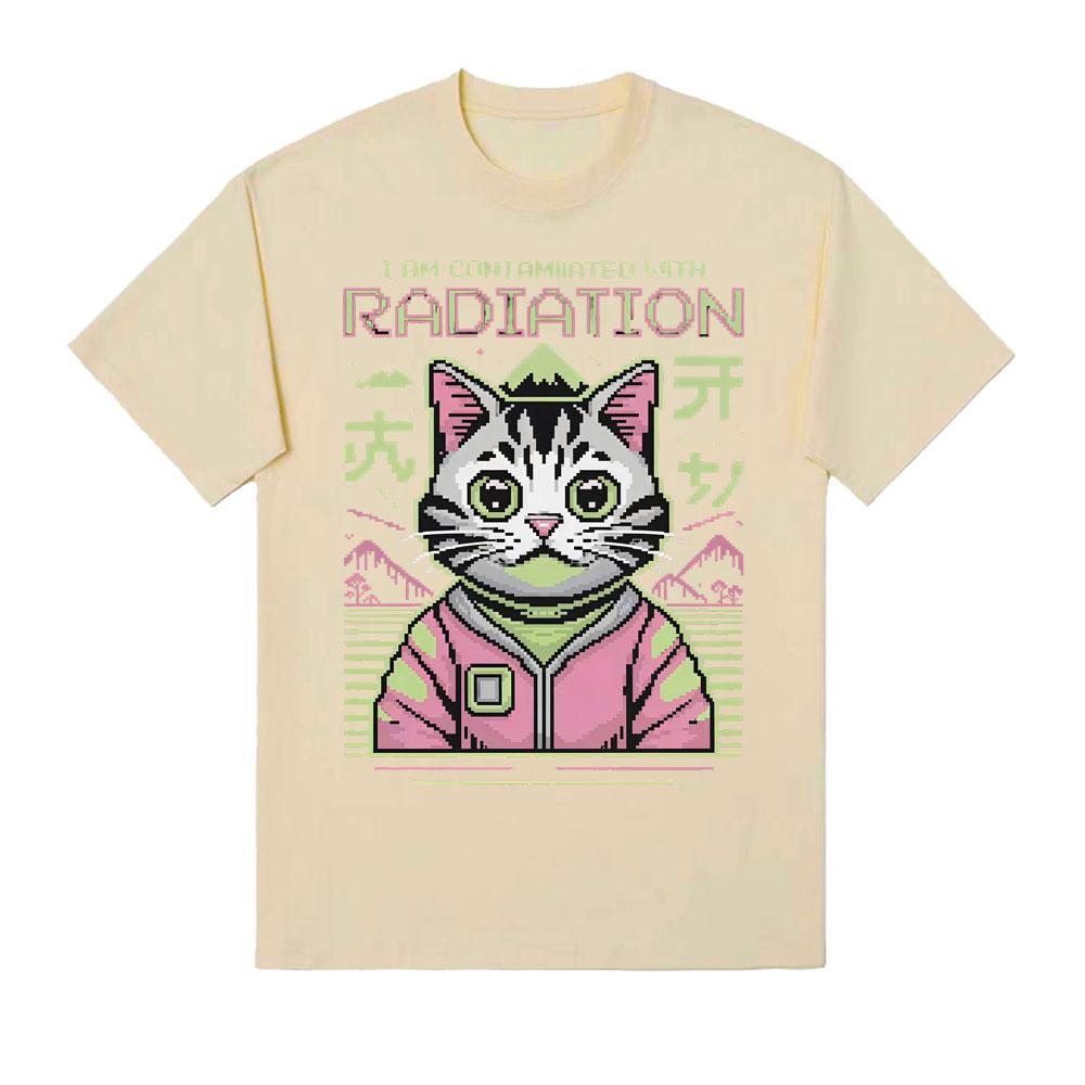 

I Am Contaminated with Radiation Cat Meme Fun T-shirt Men s and Women s Retro 2025 Summer Pure Cotton 100% Printed T-shirt 4XL