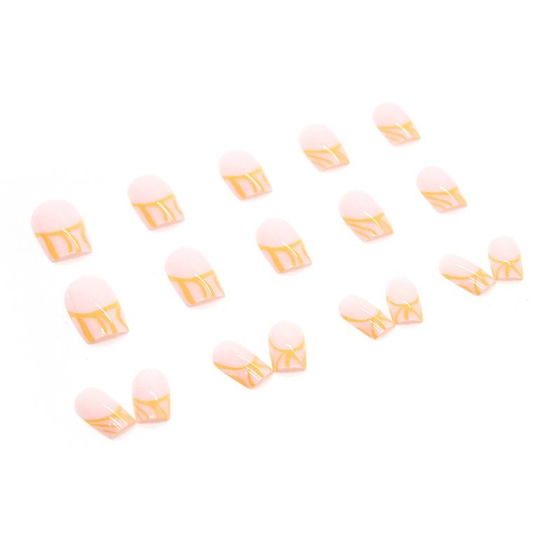 Artificial Nails Medium-long Square False Nails Irregular Yellow Stripes 24 Pieces Wearable Nails