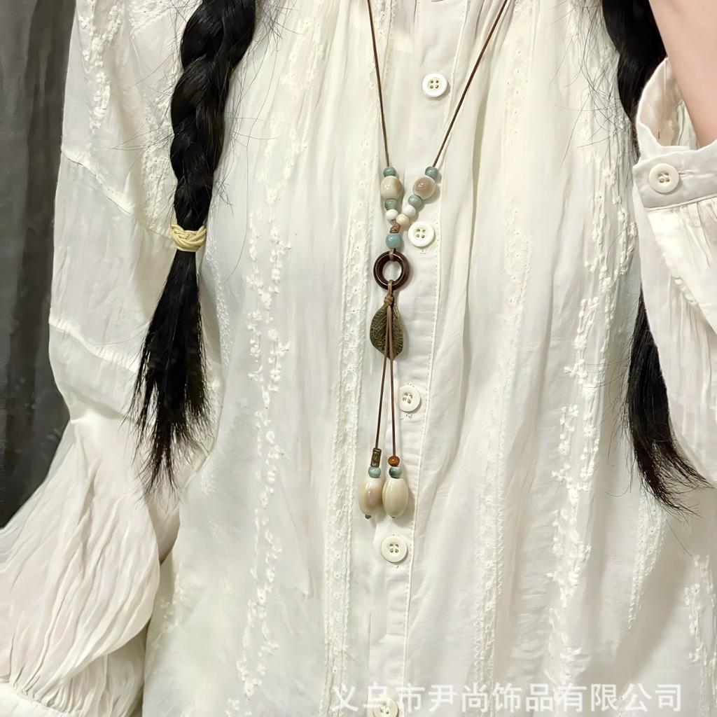 Necklace Collection New Chinese Ethnic Style Ceramic Long Sweater Chain Female Antique Pendant Accessories Female