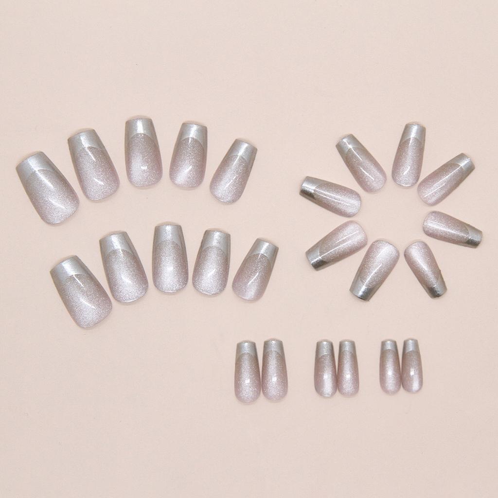 Cat Eye Press On Nails Glass Coffin Acrylic Fake Nails Reusable Stick On Nails for DIY Nail Art Manicure Decorations