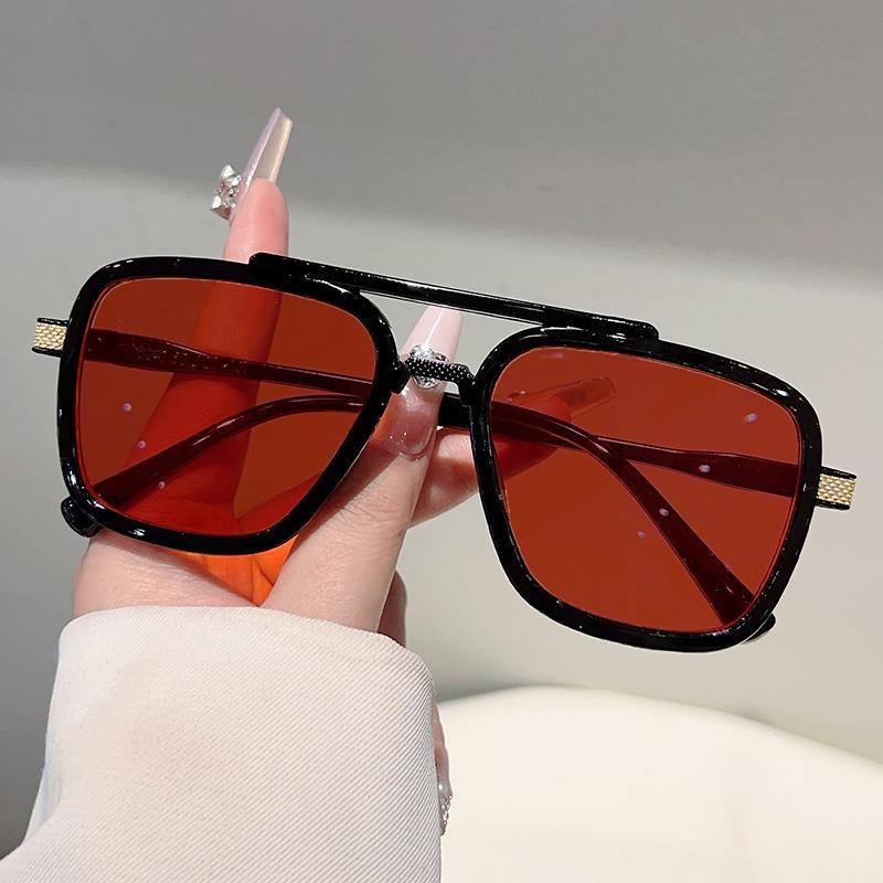 Non-polarized Vintage Punk Double Girder Large Square Frame Leisure Sunglasses Men Women Outdoor Travel Anti Strong Light Eyeglasses