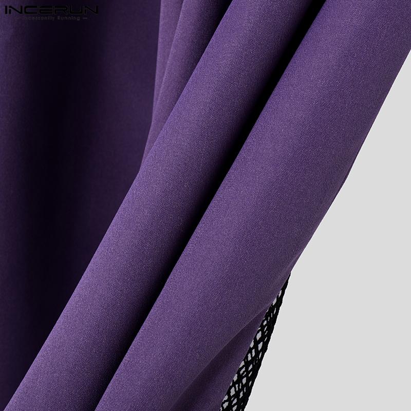 INCERUN Pánské dlouhé kalhoty se stahovací gumou v pase, ležérní kalhoty s třásněmi, patchwork ze síťoviny