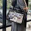 Women Fashion Checkered Pattern Retro Ita Bag Cute Girl Transparent Large Capacity Tote Bag New Shoulder Bag DIY Display Handbag