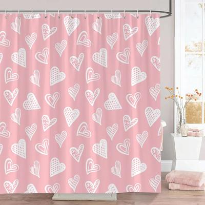 Rosa Herz Duschvorhang Weihnachtsgeschenk Geometrische Linien Schlicht Modern Polyesterstoff Duschvorhänge Badezimmerdeko mit Haken