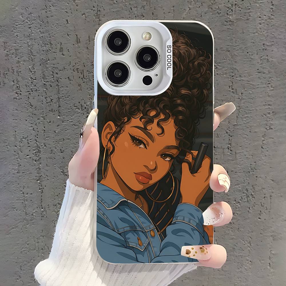 Black Girl A-Afro Phone Case For iPhone 17,16,15,14,13,12,11,Pro,XS,Max,Plus,Mini,SE White Candy Matte Shockproof Cover