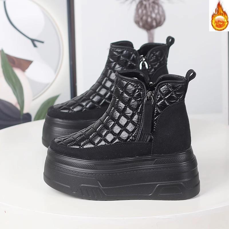 Fashion 12CM PU Spring Ladies Fashion Shoes Microfiber Leather Boots Ankle Booties Chimney ZIP Women Autumn Motorcycle