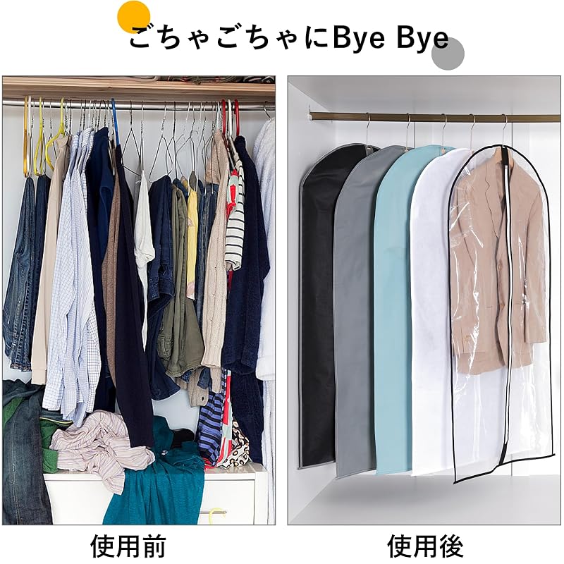 VECELO Garment Covers, Non-woven Fabric, Zipper Closure, 100cm, 5-Pack, Dustproof, Breathable, Stain-resistant, with Transparent Window, Hanger