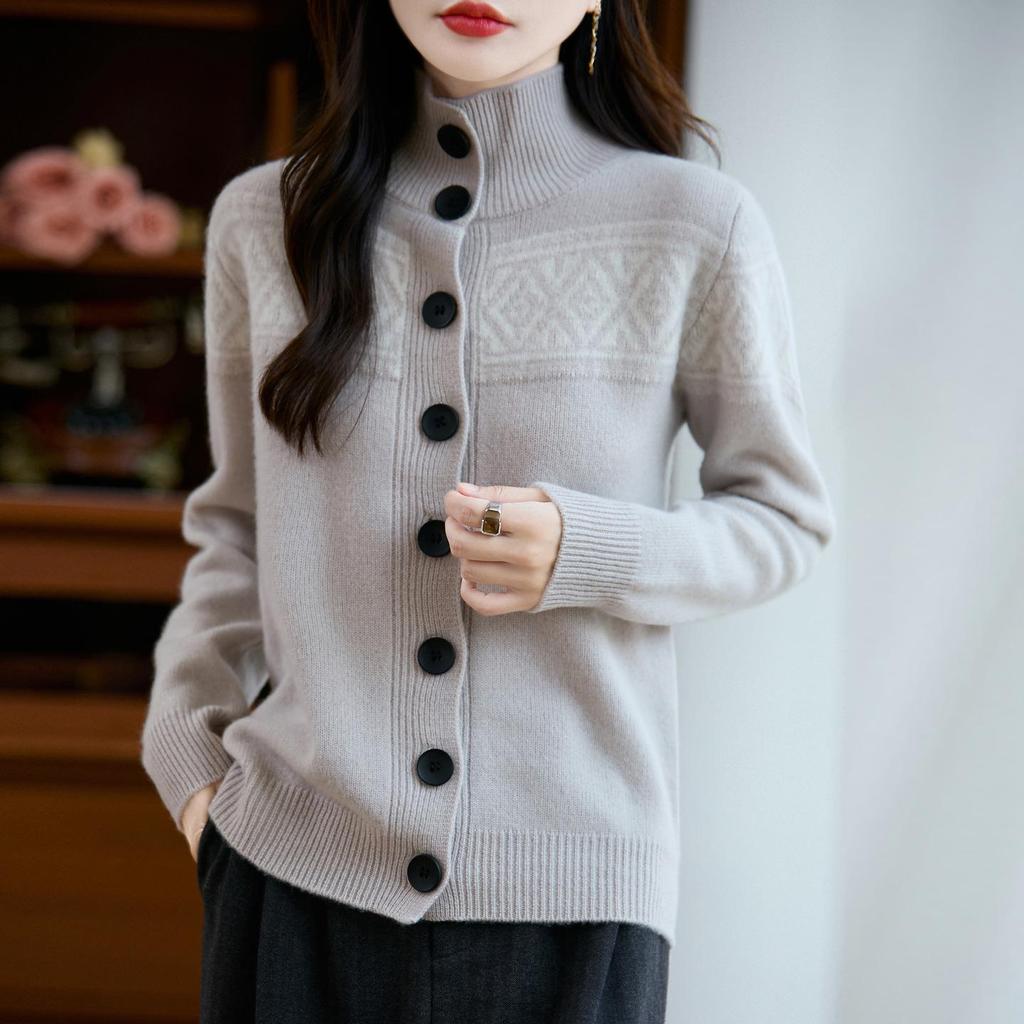 French Style Wool Fair Isle Jacquard Cardigan for Women - 2025 Collection