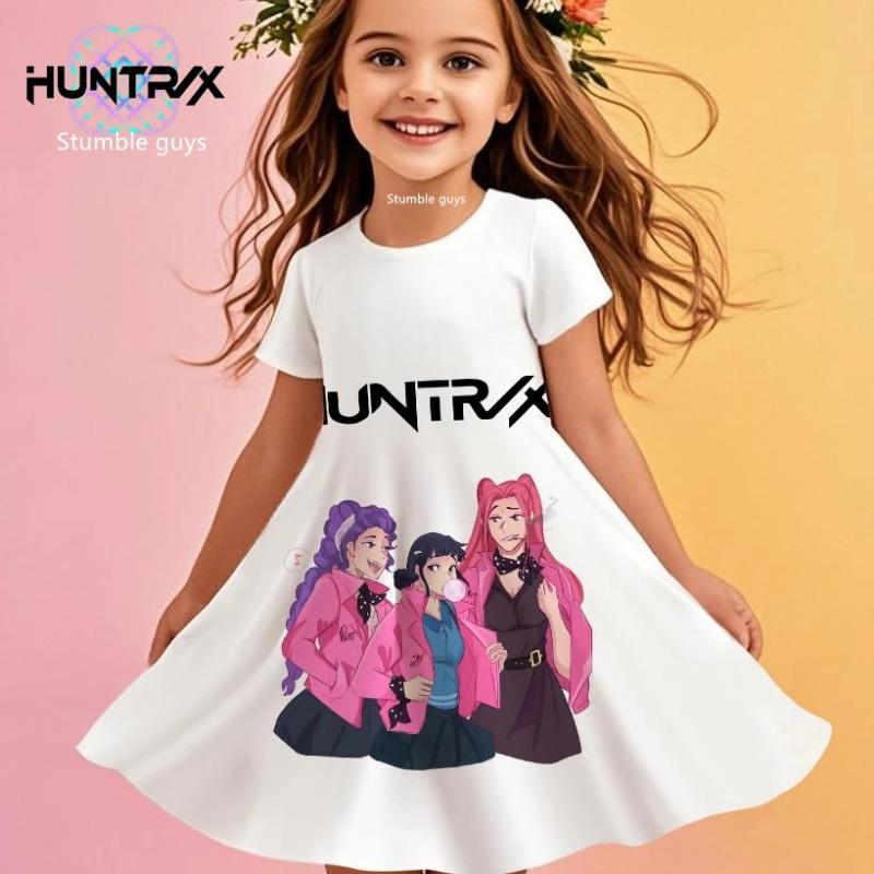 Kpop Demon Hunters Girls Toddler Dress Summer Kids Cartoon Anime Princess Beach Outfit Casual Nightgown