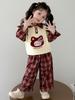 Girls' 2025 Fashion Spring & Autumn Outfit - Red Plaid Two-in-One Set for Toddlers