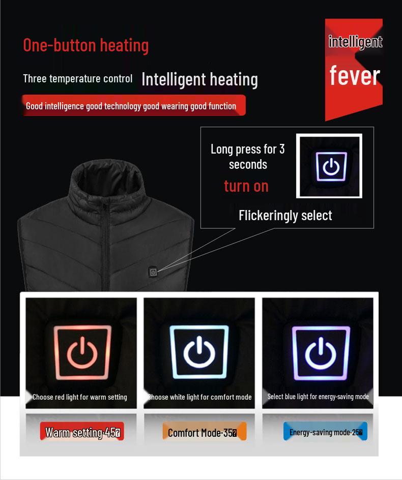 Men's Four-Zone Graphene Heated Vest with Stand-up Collar and USB Smart Temperature Control