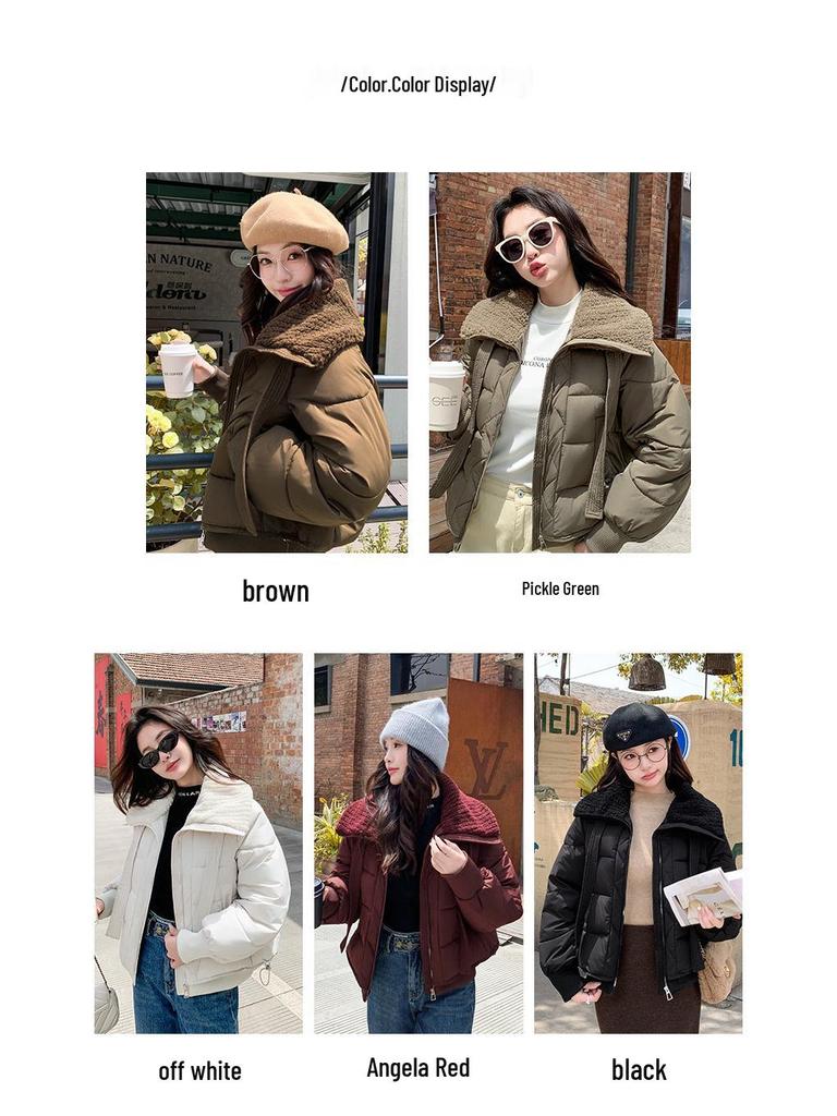Korean Style Women's Lapel Down Cotton Coat - Winter Thickened Warm Fashion Jacket