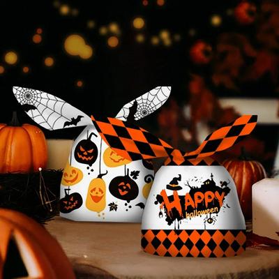 50pcs Halloween Candy Bag Cute Skull Pumpkin Rabbit Ear Packaging Gift Plastic Bags Kids Trick or Treat Snack Box Party Decor