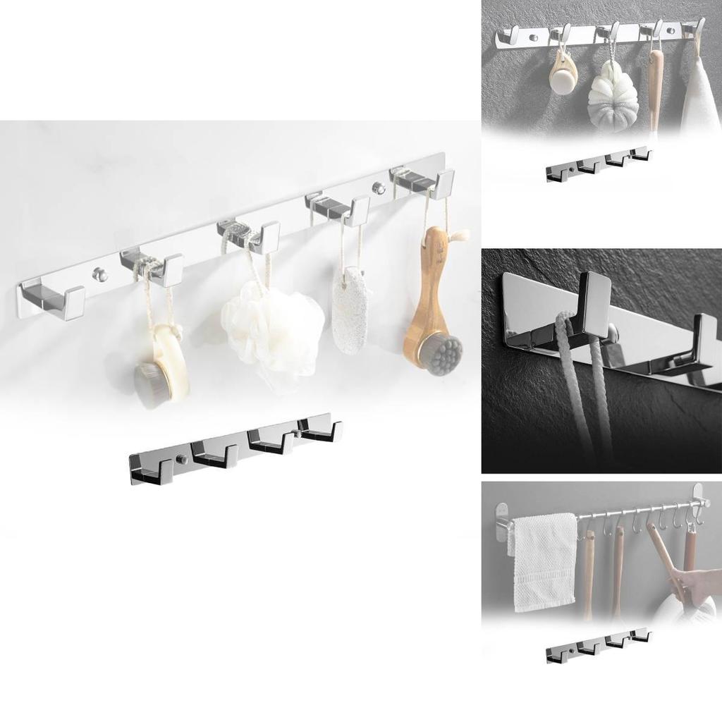 Sturdy Stainless Steel Adhesive Hooks For Heavy Duty Clothing In Kitchen And Bathroom Spaces