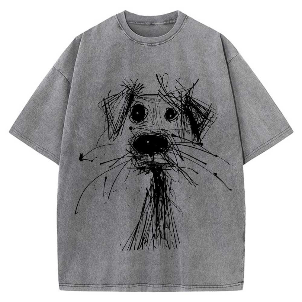 100% Cotton Oversized T-Shirt Funny Scribble Puppy Sketch Streetwear Unisex Tee L