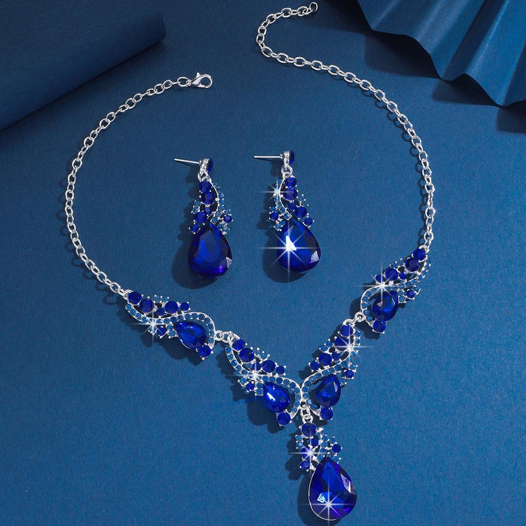 European and American Alloy Rhinestone Set Necklace Earrings Two-piece Set Wedding Jewelry Accessories Women 2026