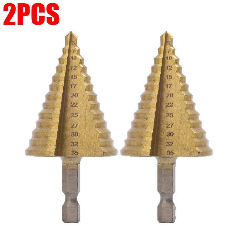 High Speed Steel Drill Bit Titanium Coated Hexagonal Step Drill Cone Bits Plastic Wood Metal Drilling Hole DIY Power Tools