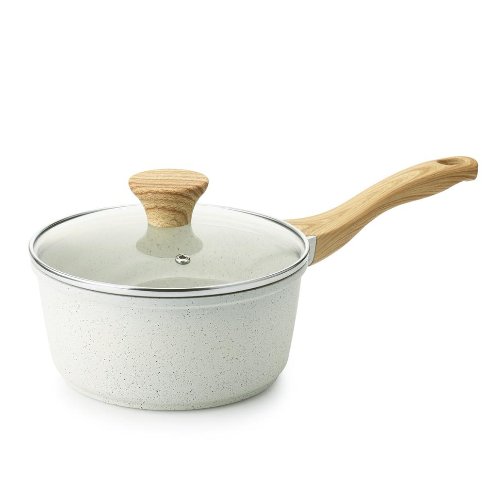 Sensarte Pot 18cm Ceramic Pot PFAS Free IH Pot for One Person Milk Pan Easy To Clean with Lid Single-handed Non-Stick