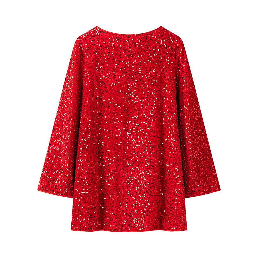 2025 Spring Women's European-American Style Sequin Bow Loose Dress