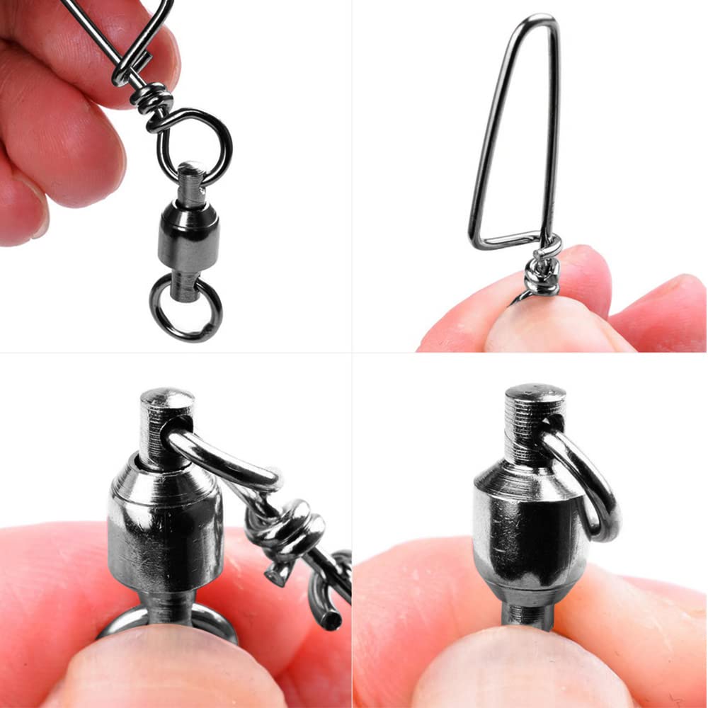 QISHUO Bearing Swivels with Snaps for Bluefish Stainless Steel Snap Ball Bearing Swivels for Lures and 25 33kg Capacity Fishing, High-Strength