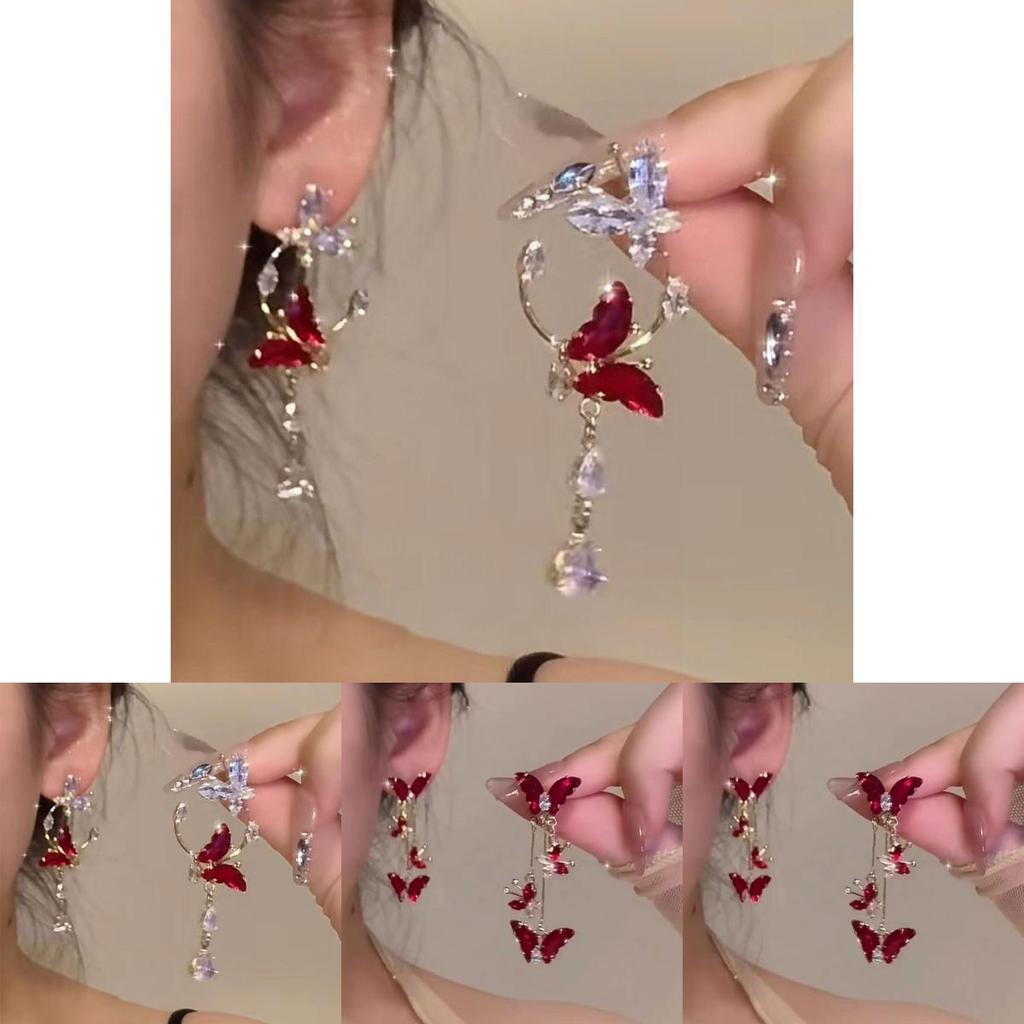 Animal Zodiac Alloy Long Dangle Earrings With Glittering Butterfly Design For Women