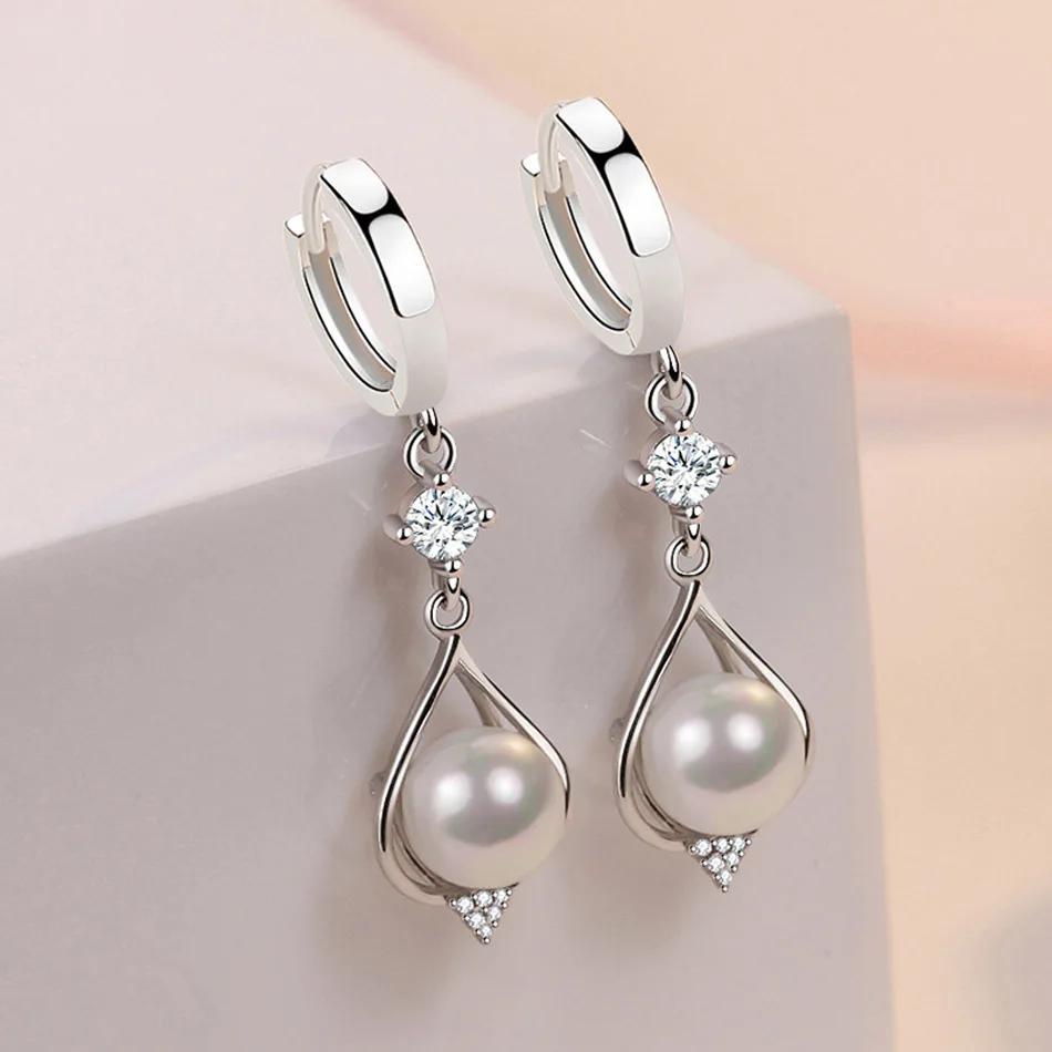 Andara 925 Sterling Silver Water Drop Natural Pearl Earrings for Women Wedding Gift Fashion Jewelry