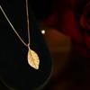 Elegant Rhinestone Tree Leaf Pendant Necklaces For Women Shiny Zircon Stainless Steel Metal Leaves Choker Simple Clavicle Chain