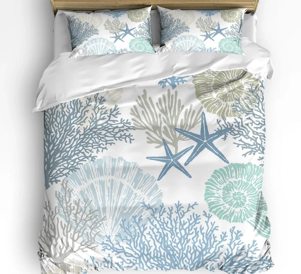 Comforter Shell Starfish With Custom 3 Pcs King Size Blue Ocean Coral Bedding Set Home Textile Room Decoration