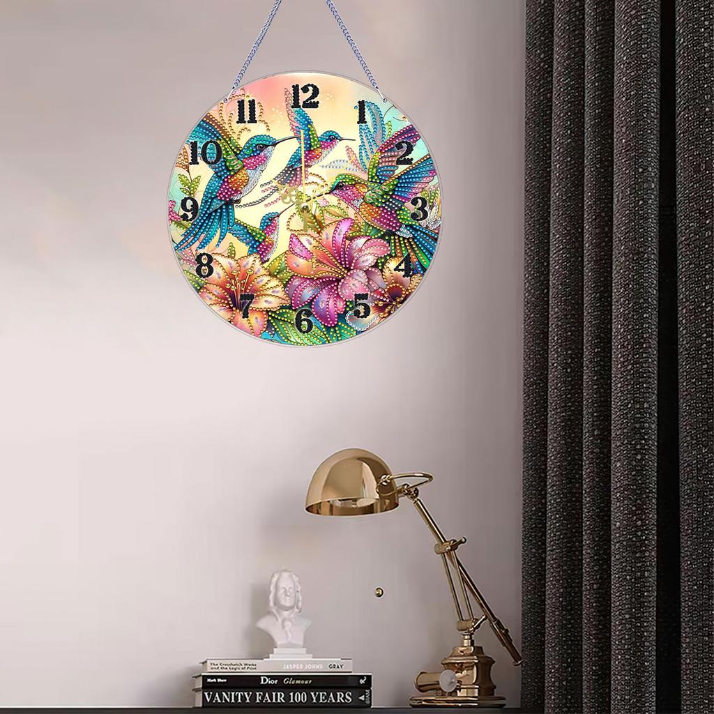 2D Flaches DIY Acryl Diamantmalerei Ornament mit Uhrfunktion 9.37x9.37 Zoll Diamanten Malerei Uhren Haus & Schlafzimmer Dekor