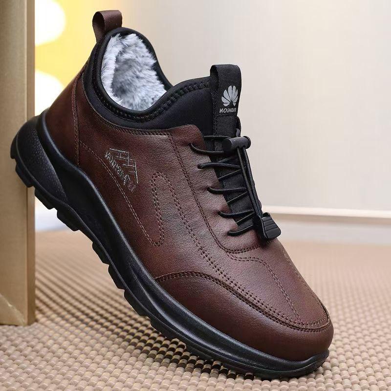 Winter Thickened Men's Snow Boots Velvet Cotton Shoes Light Walking Lock Warm Men's Leather Cotton Shoes Men