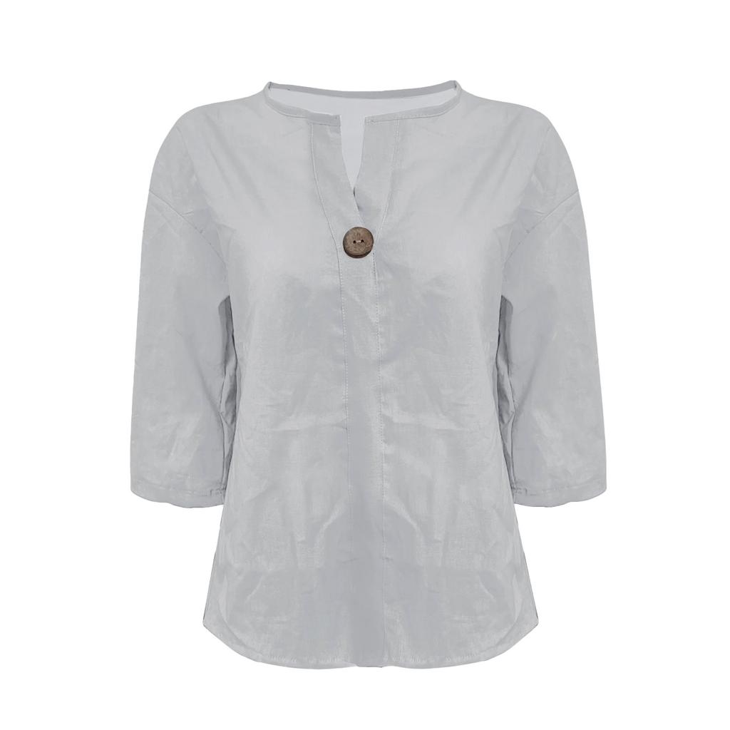 QICED Women's Fashion Casual Solid Color Print 3/4 Sleeves V Neck Blouses & Shirts Unique Design