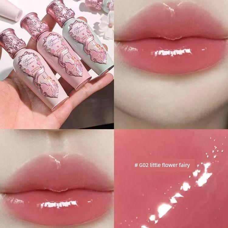 Flower Knows Midsummer Night Film-Forming Lip Gloss Nude Color Series Lip Glaze Little Flower Fairy Whitening Glass Lip Hydrating Mirror Lipstick