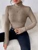 2024 Autumn/Winter High Neck V-Neck Long Sleeve Ribbed Knit Top