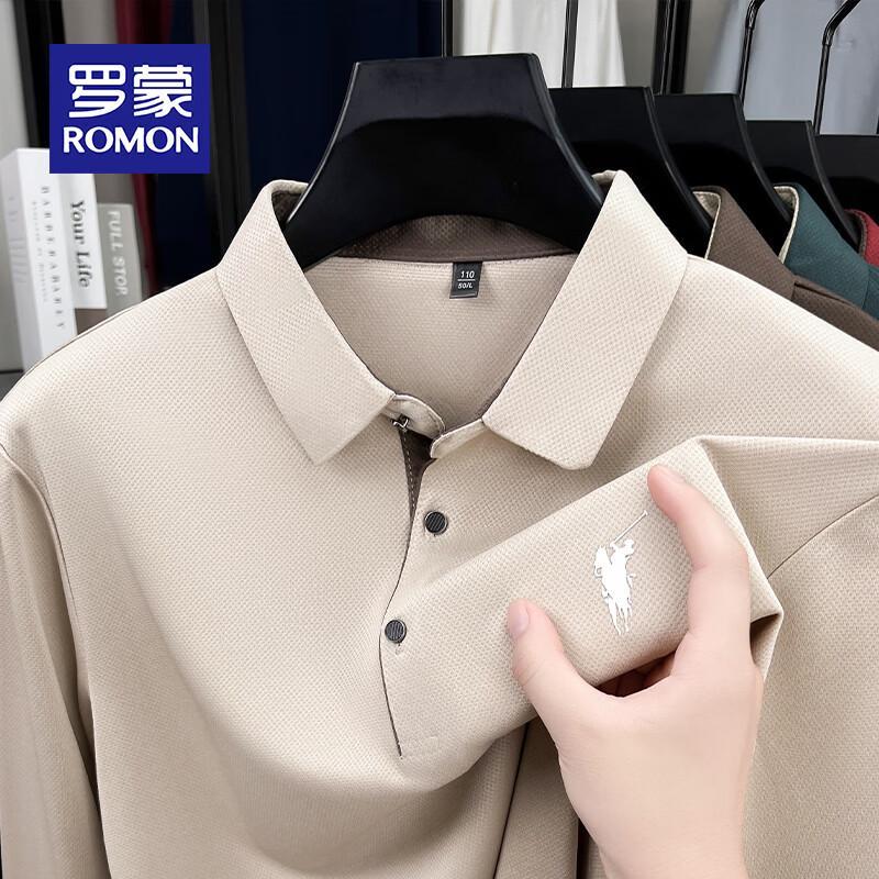 ROMON Men s Embroidered Non-Iron Long Sleeve Polo Shirt 2XL