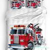 Desenho Animado Caminhão de Bombeiros Vermelho Conjunto de Cama Branco 3 peças Capa de Edredom Fronha Crianças Adulto Capa de Edredom Conjunto de Cama de Casal Têxtil para Casa