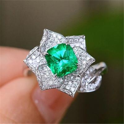 New Gorgeous Simple Flower Shape Green Opening Rings For Women Valentine's Zircon Fine Temperament Jewelry Gift